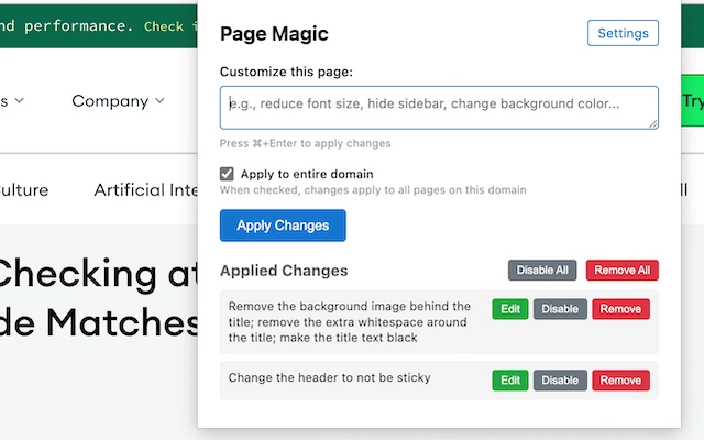 Page Magic:通过自然语言直接修改网页外观的Chrome插件(图1) Page Magic:通过自然语言直接修改网页外观的Chrome插件.webp