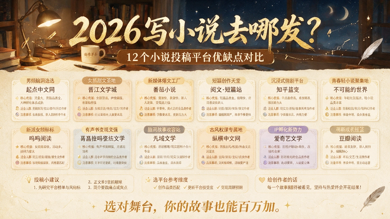 2026写小说去哪发？12个小说投稿平台优缺点对比