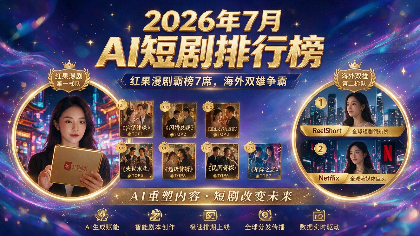 2026年7月AI短剧排行榜：红果漫剧霸榜7席，海外双雄争霸